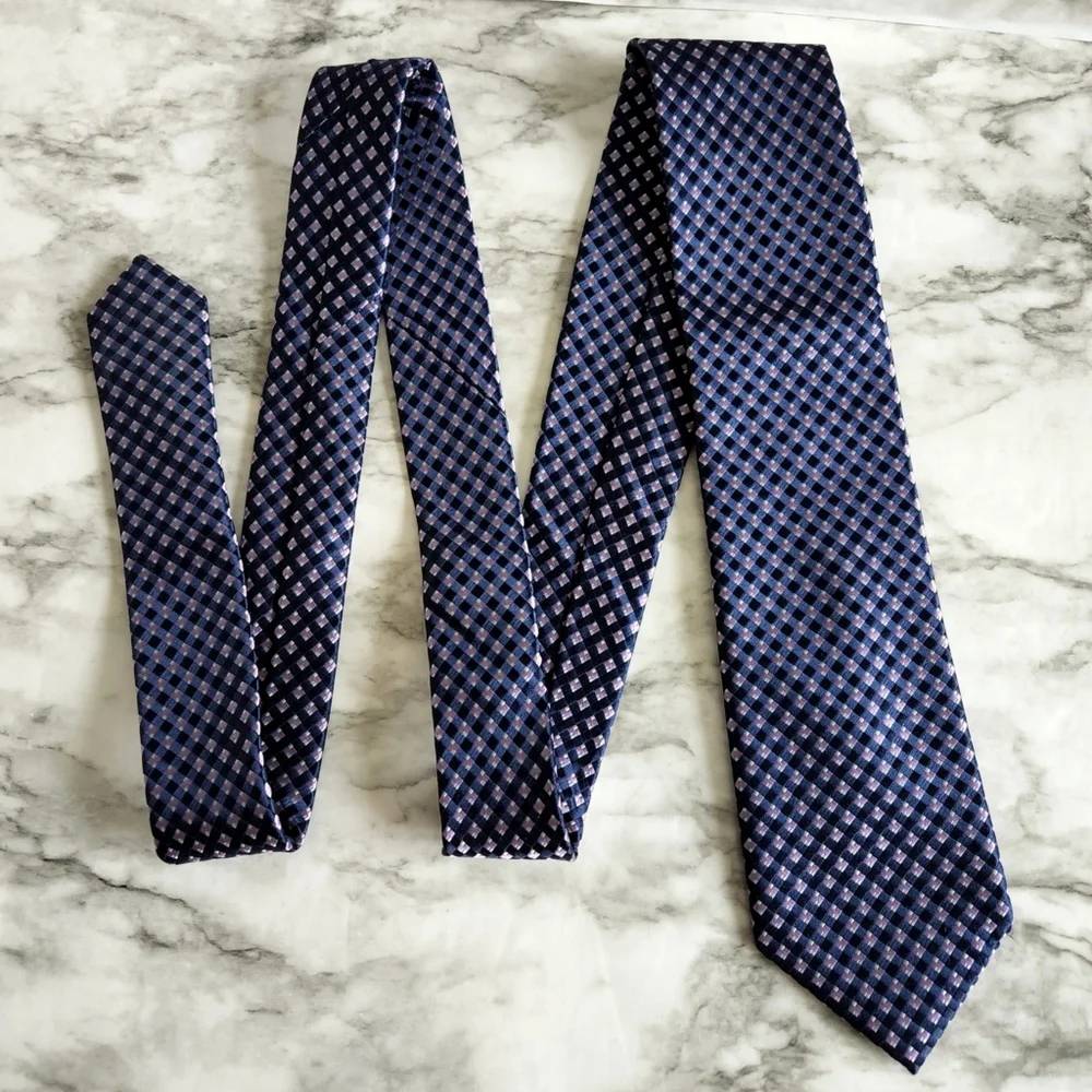 Michael Kors 100% Silk Navy & Purple Necktie With Gray Flecks